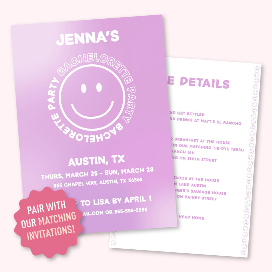 Smile! You're Getting Married | 90s Themed Pastel Tie Dye Smily Face Bachelorette Party Invitation