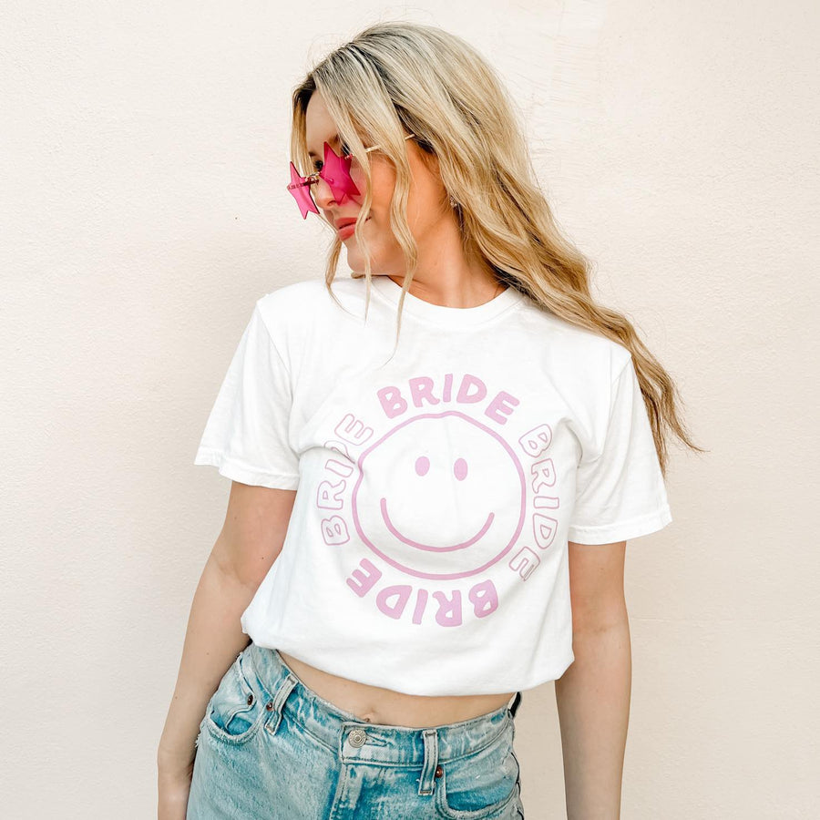 Smile! You're Getting Married Brides Babes Bachelorette Party T-Shirts | 1990s Smiley Face Bridesmaids Shirts, Gifts, Favors, Accessories