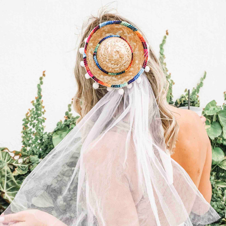Mini Sombrero Veil with Pom Poms