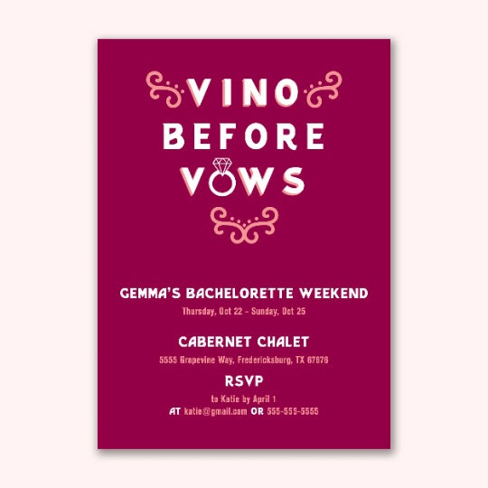 Vino Before Vows Bachelorette Party Invitation | Customizeable, Editable, Digital Winery, Vineyard Bachelorette Itinerary