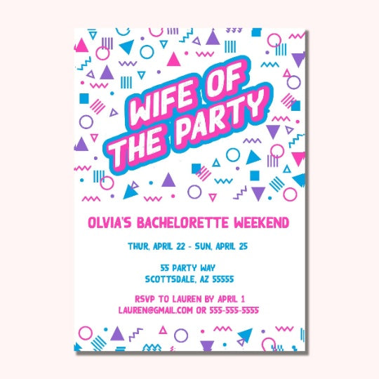 90s Wife Of The Party Bachelorette Party Invitation