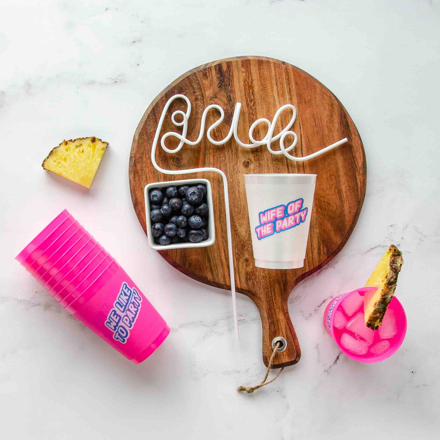 Bachelorette Party Cups, Drinkware, Tumblers | Wife Of The Party, We Like To Party, 1990s, Nineties, Neon Bachelorette Party