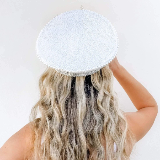 Bachelorette Party Military Bride To Be Hat | Disco, Jewel, Silver, Iridescent, Pearl, White Sequin Captain Hat | Bridal Gifts, Decor, Favors, Accessories