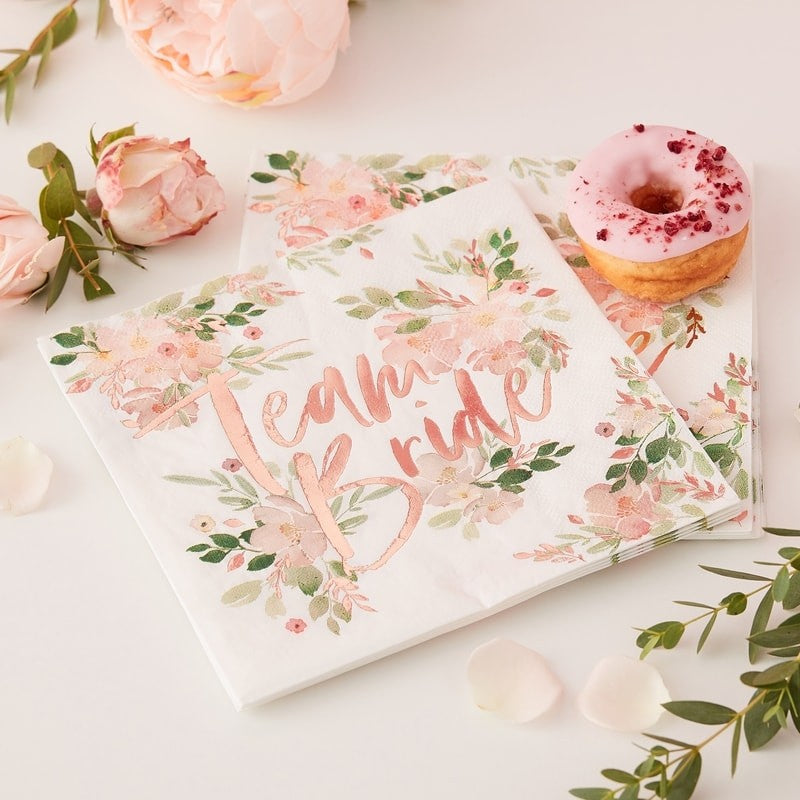 Bachelorette Party Supplies - Floral Team Bride Napkins