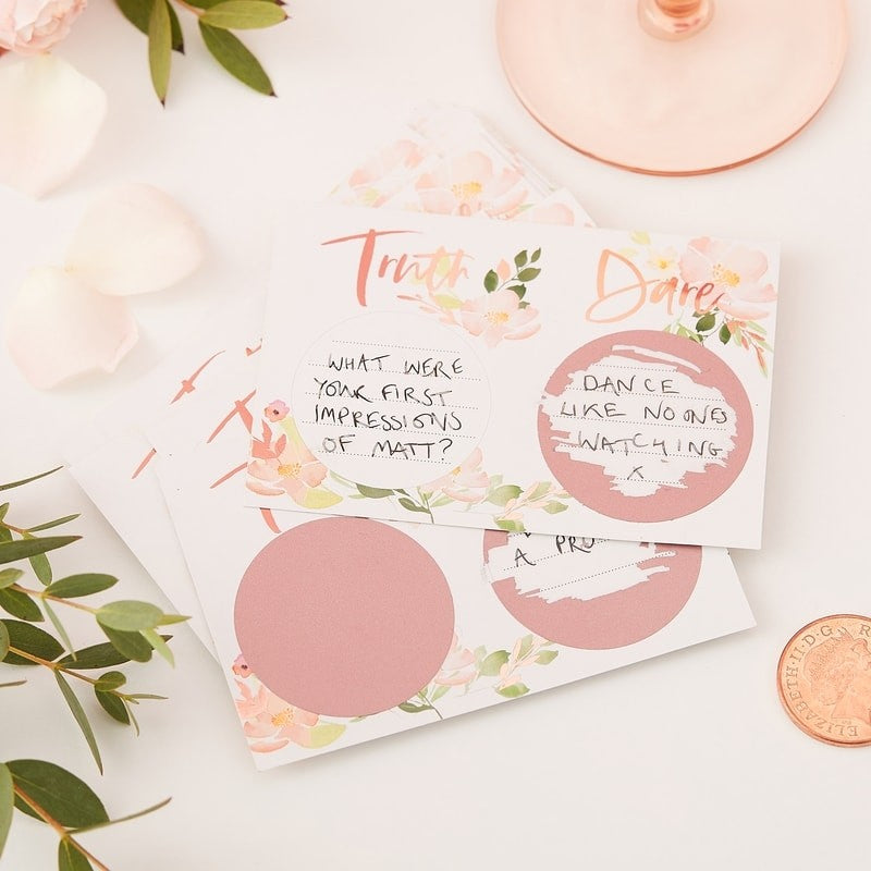Bachelorette Party Supplies - Floral Truth or Dare Scratch Off Cards