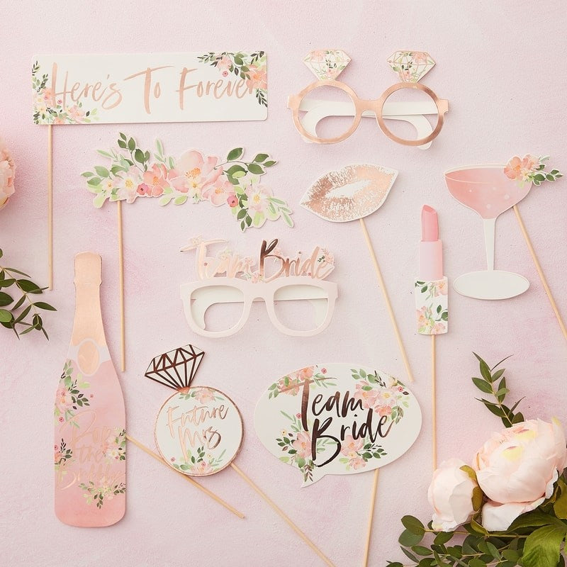 Bachelorette Party Supplies - Floral Team Bride Photo Booth Props