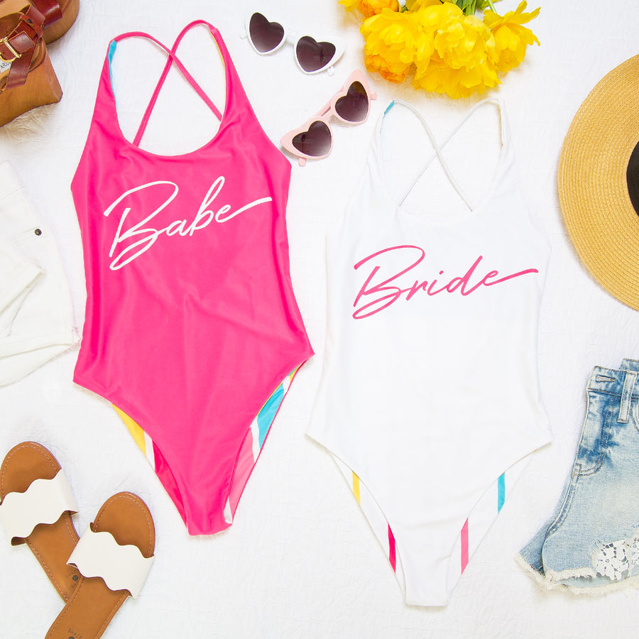 Bride s Babes Reversible Bachelorette Party Swimsuits Stag Hen