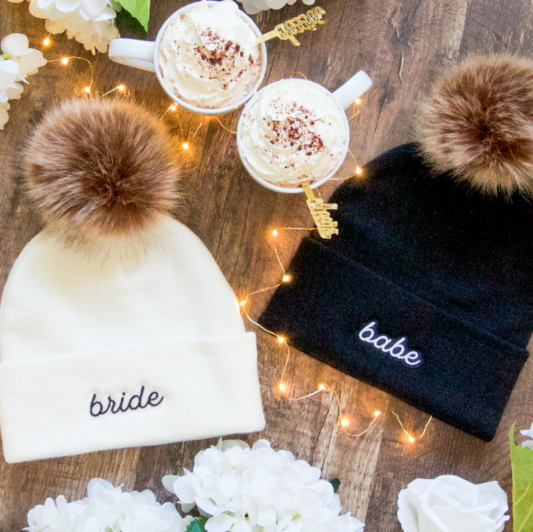 Bachelorette Party Beanies - Bridesmaids Fluffy Pom Pom Beanies, Bride's Babes Winter Gifts
